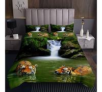 Trapunta Tigre Trapuntato Safari Cat Coverlet per Bambini Ragazzi Ragazze Coppia Trapunta Animale Selvaggio Design Natura Cascata Collezione Camera Da Letto 3 Pz260x240cm