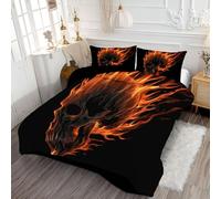 Trapunta Una Piazza e Mezza Invernale 264x230cm - Piumone Caldo 200 g/m² Imbottita in Microfibra, Piumino Anallergico e Traspirante Gotico, Coperta Letto con Fantasie Fiamme Teschio