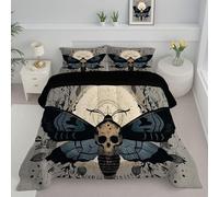 Trapunta Una Piazza e Mezza Invernale 264x230cm - Piumone Caldo Mistero Simbolo, Reversibile Piumino 4 Stagioni Traspirante in Morbida Microfibra, Coperta Letto Falena Testa Di Morto con 2 Federa