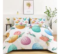 Trapunta Uova Pasqua Con Fiori Acquerellati Minimalisti Calda e Morbida, Piumone Matrimoniale Double Face Copriletto Trapuntato Bianco Leggero per Estate Invernale - Piumone Anallergica 240 x 220 cm