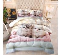 Trapunte Gatto Rosa Beige Trapunta Letto Singolo Microfibra Trapunte Singole Lavabile Piumoni Piumone Durevole Trapunta Singola Piumino+2 Federe(50x75cm) 140x200cm