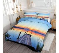 Trapunte Invernale Erbacce Natura Super Soffice in Microfibra 4 Stagioni Piumone 140x200cm Di Tramonto Lago Molo Piumoni Traspirante Quattro Lavabile con 1 Federe, Blu