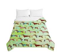 Trapuntino Copriletto Goffrato Matrimoniale Singolo, Chickw11 3D Bassotto Coperta Estivo Trapunta Autunnale Trapuntato in Stampa Coperta Letto Leggera per Camera da Letto (Piuma Verde,150x200cm)