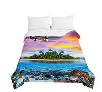 Trapuntino Copriletto Goffrato Matrimoniale Singolo, Chickw11 3D Coperta Estivo Trapunta Autunnale Trapuntato in Onde Stampa Coperta Letto Leggera per Camera da Letto (Isola Tropicale,220x240cm)