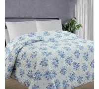Trapuntino Copriletto Matrimoniale Leggero Primaverile ed Estivo in Microfibra con Stampa Digitale Double-Face 255 x 255 cm, Trapuntino Matrimoniale e Singolo (255 x 255 cm, Fiori Blu)