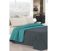 Trapuntino Estivo Linea Elegant Made in Italy Copriletto Stampato in Morbida Microfibra - Trapunta Primavera Estate Mezza Stagione - Matrimoniale 260x270cm, Grigio Scuro/Acqua