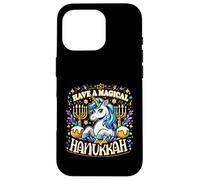 Trascorri una magica vacanza per ragazze con unicorno di Hanukkah Custodia per iPhone 16 Pro