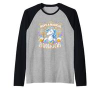 Trascorri Una Magica Vacanza per Ragazze con Unicorno di Hanukkah Maglia con Maniche Raglan