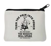 Trasforma il dolore in potere Sii paziente I risultati parleranno da soli, portamonete in neoprene, 10 x 11 cm, bianco