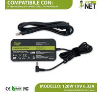 Trasformatore compatibile con ASUS 0A001-00064600 A15-120P1A 120W 19V 6,32A