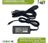 Trasformatore compatibile con HP Elite x2 1012 G1 45W 20V 2,25A