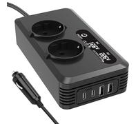 Trasformatore di tensione per auto, 200 W, inverter da 12 V a 220 V, con 2 prese di ricarica, 2 porte USB e 2 Type-C, adattatore accendisigari da auto, per cellulari, laptop, dashcam, viaggi di lavoro