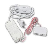 Trasformatore LED 12V DC 12W con interruttore e 6 prese Mini-AMP | Alimentatore con spina europea | Trasformatore per luci LED per mobili, armadi e sottopensili | Plug & Play, IP20, ingresso 230V AC