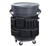 Trash Bin Organizer Cover - Heavy Duty Apron, Outdoor Storage | 13 Pocket Cleaning Tools Holder, Adjustable Strap Utility Bag for 32-55 Gallon Can in Garden Garage Porch Backyard Cleaning Setup