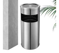 Trash Can - Outdoor Trash Bin, Stainless Steel Garbage Can, 30 L With Fireproof Trashs Cans, Cans Trashs Bin With Ashtray For Indoor Bathroom Toilet Patio Garden Backyard Porch Commercial Hotel