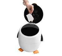 Trash Can Penguin, Cute Desk Garbage Bin, Compact Covered Waste Basket, Animal Shaped Organizer for Bathroom, Kitchen, Home, Bedroom, Under Desk, Tabletop, Car, 12.2x11.02x13.78 Inches