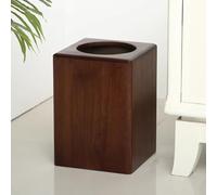Trash Can Wooden Square Rubbish Bin with Inner Plastic Waste Basket for Bedroom Living Room Restaurant, Retro Waste Bin