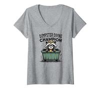 Trash Panda Dumpster Campione di Immersione Divertente Procione Maglietta con Collo a V, Donna, Grigio Melange, L