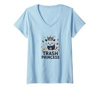Trash Princess: Eccentrico Opossum Regina degli scarti Maglietta con Collo a V, Donna, Celeste, L