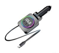 Trasmettitore FM 45 W caricabatteria da auto con luce LED colorata, cavo prolunga USB 3 in 1 per riproduzione musicale e ricarica rapida, 12 V-24 V, compatibile con auto e camion, nero (colore