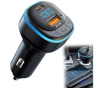 Trasmettitore FM Bluetooth 5.0, MP3 Audio Radio per Auto Porta 3.1A USB+Tpye C, Collegamento bluetooth per Auto Luce LED Blu Sfumata, Bluetooth per Auto Supporto Disco U, Chiamata Vivavoce