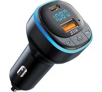 Trasmettitore FM Bluetooth 5.0 per Auto, Kit Vivavoce Telefono, MP3 Audio Radio per Auto Porta 3.1A USB Tpye C Ricarica, Adattatore Accendisigari per Auto Supporto Disco U, Luce LED Blu Sfumata