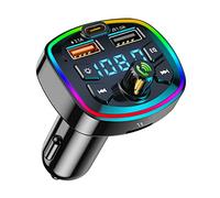 Trasmettitore FM Bluetooth 5.0 per Auto Ricarica Rapida 2 porte USB e Type-c+LED a 7 colori Audio Lettore Chiamata Vivavoce（QC3.0+PD 20W）,Supporta USB/TF/micro SD