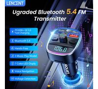 Trasmettitore FM LENCENT Bluetooth 5.4 con PD 30W e QC 18W Ricarica rapida Chiamate in vivavoce Adattatore per auto musicale radio wireless