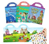 Trasparente 3D Riutilizzabile impermeabile Sticker Libri Giocattoli per bambini 3 Pack Libri adesivi per età 3-6 anni Ragazzi Ragazze adesivi stagioni,fiabe,animali marini Sticker educativo Giocattoli