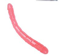 Trasparente Design a Doppia Testa Unica Díldò Lesbica Realistico Toys Doppio Strato di Silicone Stimolazione Analè Vaginalè 32CM Rosa