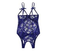 Trasparente Donna Oggetti Sexy Shop per Coppia Crotch Backless Bodysuit Lingerie Jumpsuit Hollow Lace Bow Women Teddy Vestito Sexy Donna Hot per Sesso Vestiti Blue XXL