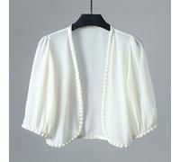 Trasparente Donna Perline Chiffon Rete Cardigan Top Corto Spalle Bolero Scialle