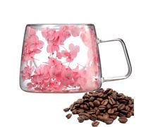 trasparente - doppia parete 200 ml | design a fiori secchi - da caffè resistente al calore che non brucia le mani - splendida decorazione floreale - elegante complemento pratico, 7,5 x 9 x