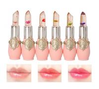 Trasparente Gelatina Lipstick Magico, 6Pcs Rossetti Fiori Cambia Colore | Idratante a Lunga Durata, Temperatura-Sensibile, Unico Design con Fiori Essiccati con Labbra Morbide & Lucenti