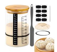 trasparente per la coltura del lievito, contenitore ermetico per pasta di fermentazione transfrontaliera, 21 x 14 x 10 cm, contenitore ermetico in legno con raschietto termometro adesivo tappo