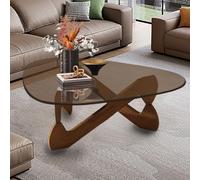 Trasparente Tavolo Basso da Salotto con Base in Legno (Noce-marrone, 82CM)