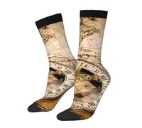 Traspirante Calzini Donna Vintage Old Map Ancient World Wheel Compass Socks Comodità Calzini da Lavoro per Correre Outdoor Palestra 40cm