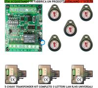TRASPONDER KIT 5 CHIAVI PROSSIMITÀ 3 LETTORI ANTIFURTO CODICE UNIVOCO 12/24 Vac