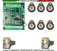TRASPONDER KIT 6 CHIAVI PROSSIMITÀ 2 LETTORI ANTIFURTO CODICE UNIVOCO 12/24 Vac