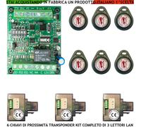 TRASPONDER KIT 6 CHIAVI PROSSIMITÀ 3 LETTORI ANTIFURTO CODICE UNIVOCO 12/24 Vac