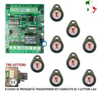 TRASPONDER KIT 8 CHIAVI CHIAVE ELETTRONICA PROSSIMITÀ AUTOMATISMO 12 V 3 LETTORI