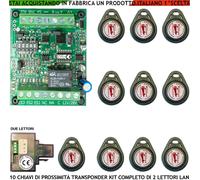 TRASPONDER PROSSIMITÀ KIT 10 CHIAVI DUE LETTORI ANTIFURTO CODICI CASUALI 12 Vac