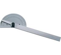 Trasportatore angolare in acciaio inox, robusto e preciso, ideale per misurare e tracciare angoli in lavori di lavorazione del legno e costruzione.