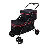 Trasportini e passeggini per gatti a doppio strato Carrello per cani 4 ruote Passeggino da viaggio Passeggino pieghevole per animali domestici per gatti Cani Carrozzina Supporto per cani con assorbi