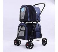 Trasportino doppio per animali domestici Passeggini per cani o gatti Borsa da viaggio pieghevole a 4 ruote per cuccioli Passeggino traspirante per cani di taglia media (Blu) (Blu)