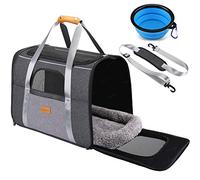 Trasportino per Gatti e Cani Portabile e Pieghevole, Morbido e Traspirante per Cane Taglia Piccola, Borsa Auto per Viaggio Sull'Aereo Con Tracolla e Ciotola