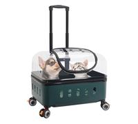 Trasportino per Gatti Rigido, Trolley per Gatti Trasparente su Ruote, Borsa Trolley per Cani con Maniglia Retrattile, Design Super Ventilato