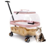 Trasportino trasparente con ruote, custodia da viaggio portatile per cani e gatti, con maniglia, per auto, treno, visite veterinarie