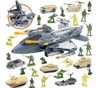 Trasporto Militare Aerei Cargo Car Toy Set con Serbatoi Militari Elicottero Auto Veicoli, Esercito Uomini Soldati Figure Giocattoli per Combattimento Giocattolo Regali per 3+ Anni Ragazzi Ragazze