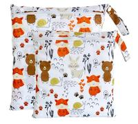 TRASUN Wetbag - Borsa per pannolini, per l'asilo, per bagnato e asciutto, 2 pezzi, Animali della foresta2, m, Sacco a pelo